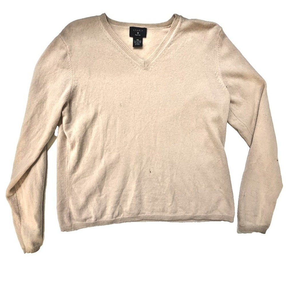 Vintage 100% Cashmere V-Neck Sweater Cropped Womens PM Blush Pink Minimalist